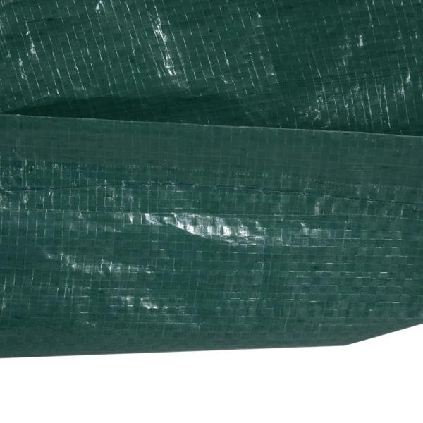 Dark green close-up of waterproof woven fabric texture with glossy coating.