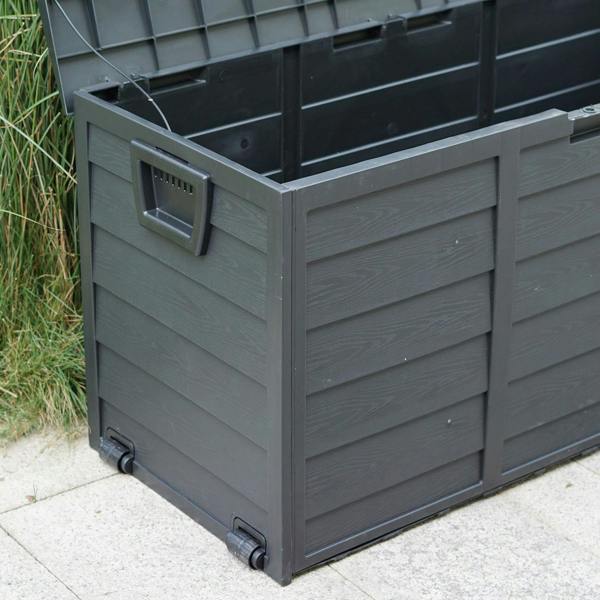 Gr8 Garden 300L Black Plastic Garden Storage Box with Lid for Cushions & Tools