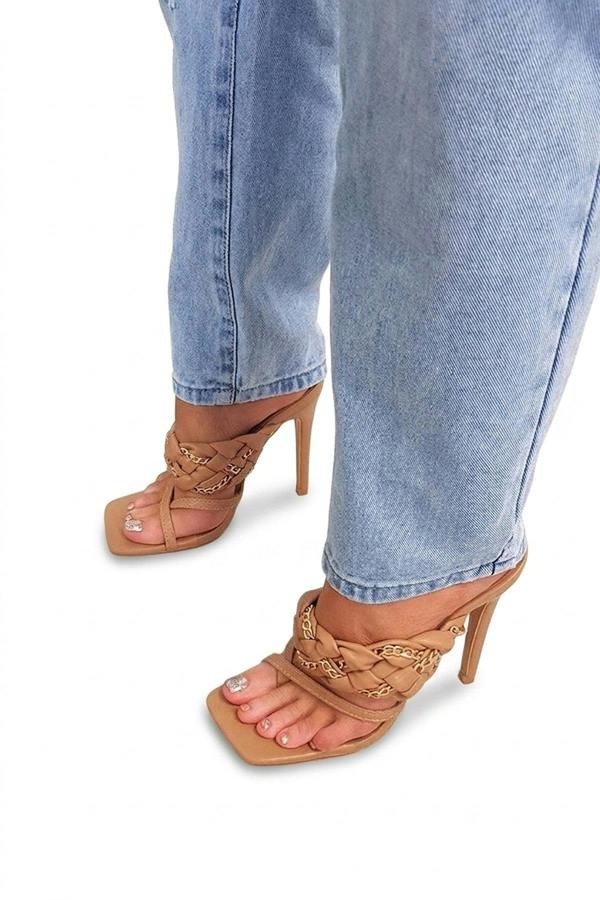 Ashley Braided Slip On Mule With Chain Detail - Mocha_wb