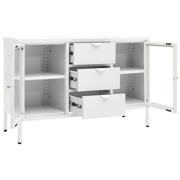 Berkfield Sideboard White 105x35x70 cm Steel and Tempered Glass