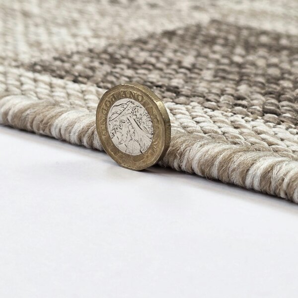 Viva Rugs Beige Brown Check Runner Rug Non-Slip Flat Weave Kitchen Hallway Carpet