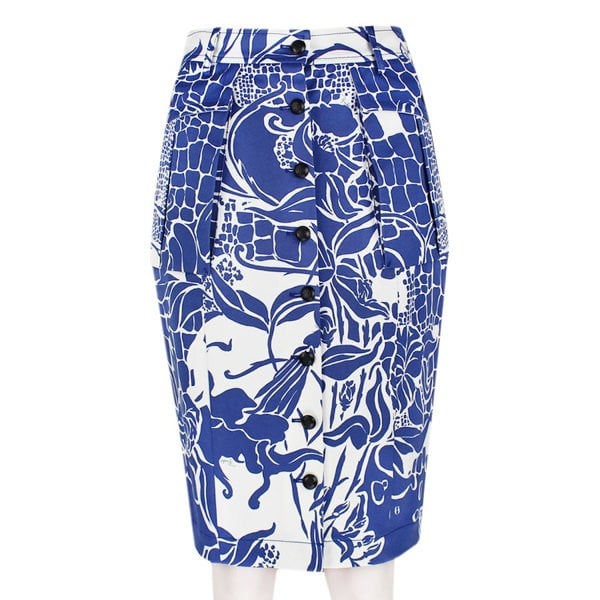 Emilio Pucci luxurious botanical pattern skirt in royal blue and white