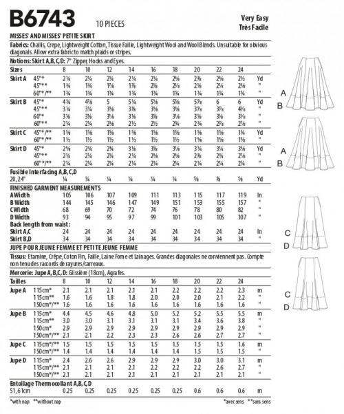 Butterick Sewing Pattern 6743, Skirts for Women, B5 (8-10-12-14-16) - Easy