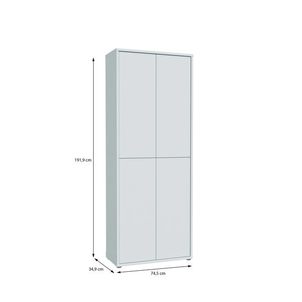 Furniture To Go Alice Springs Tall Shoe Cabinet with 4 Doors Push-to-Open in Light Grey