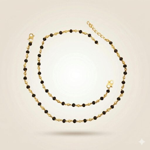 The Colourful Aura Black Bead Gold Nazaria Anklet | 18k Gold Plated Brass Tarnish Free