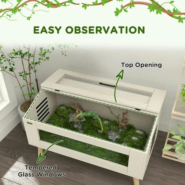 Oak 140L reptile vivarium with top opening and tempered glass windows, on anti-slip feet
