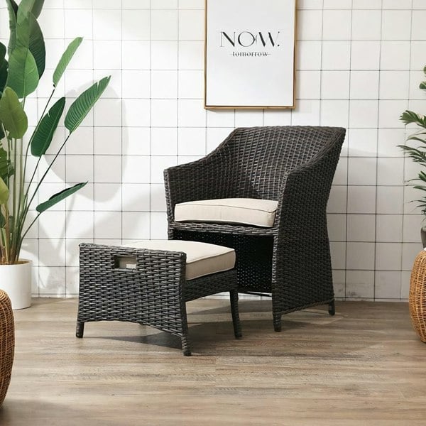 Bosco Rattan Garden Armchair And Ottoman, Indoor/ Outdoor Furniture-Weilai-Weilai Concept