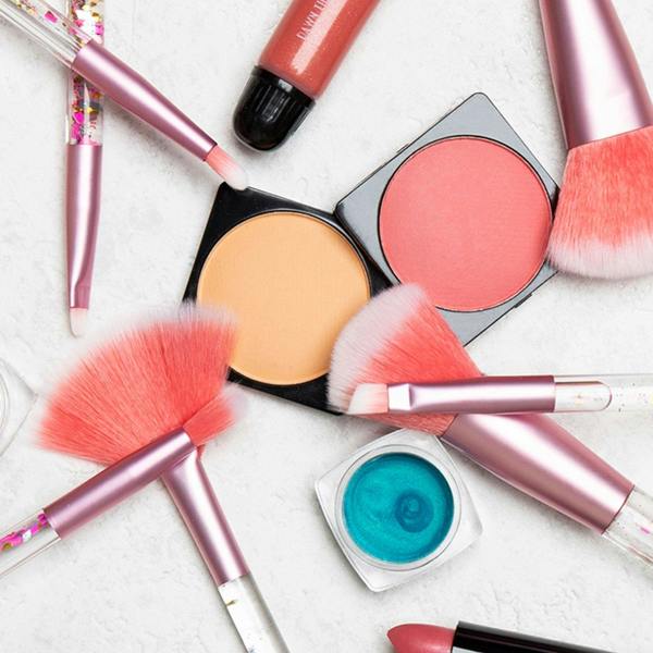 Aquarius Makeup Brush Set 7 Piece Pink Liquid Glitter Handle Beauty Collection