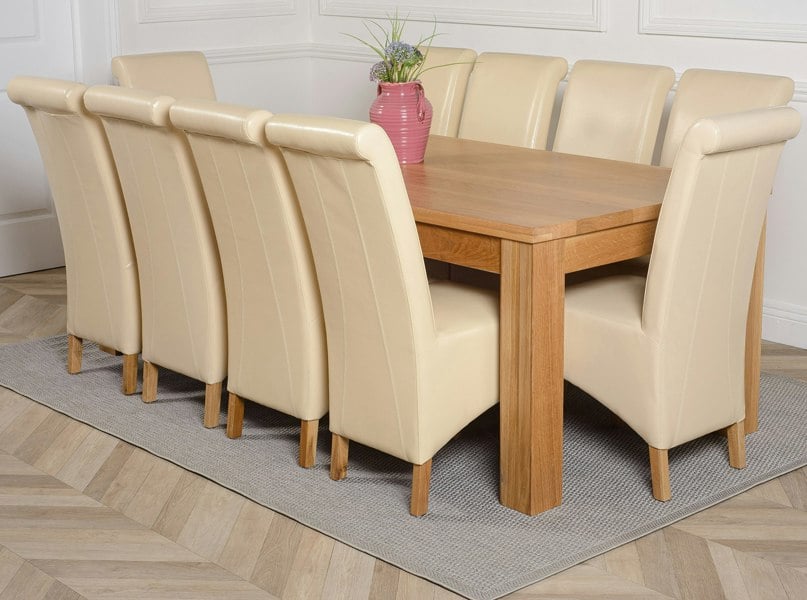 That's Furniture Dakota Extra Large Oak Dining Table with Montana Leather Chairs