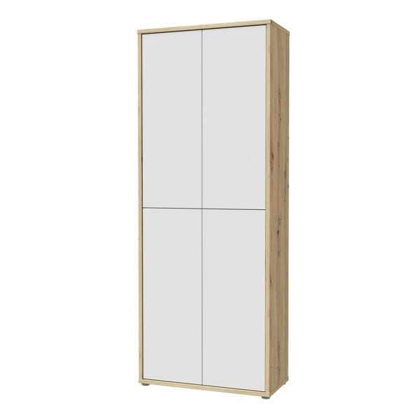 Furniture To Go Alice Springs Shoe Cabinet with 4 Doors Push-to-Open in Artisan Oak and Light Grey Doors