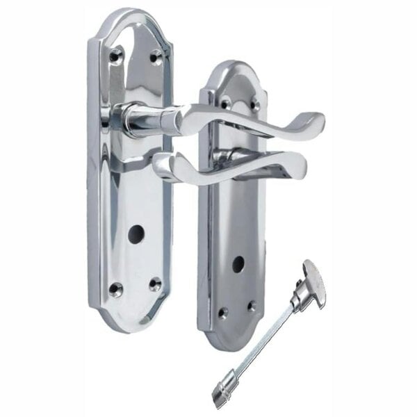 EDH Door Hardware Chrome Door Handles - Askworth Internal Door Handles with Bathroom Sash