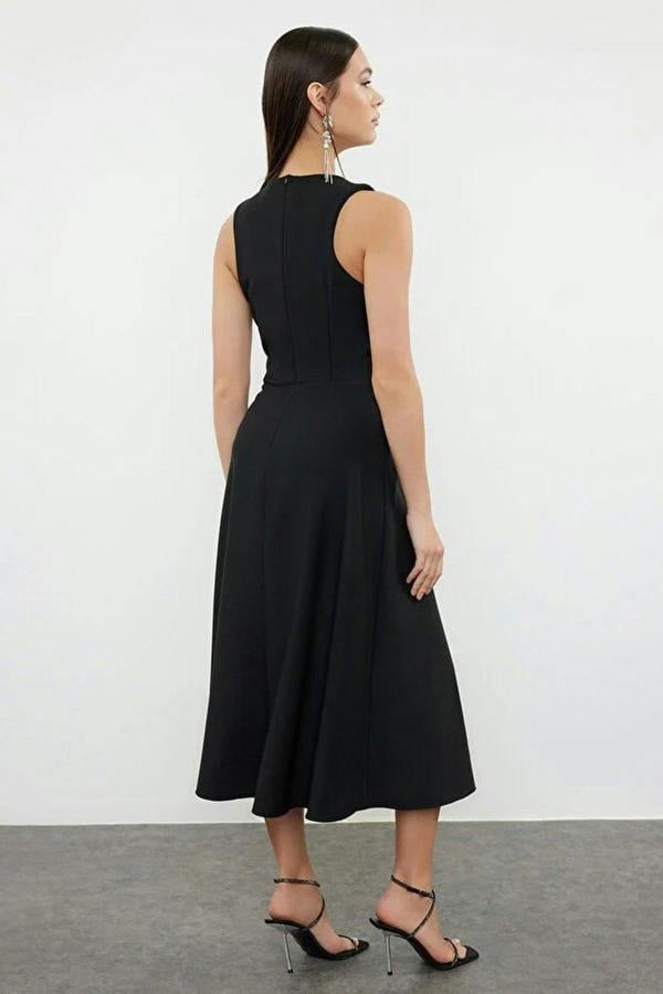 WOVCOR A-Line Woven Dress with Stone Embellishments