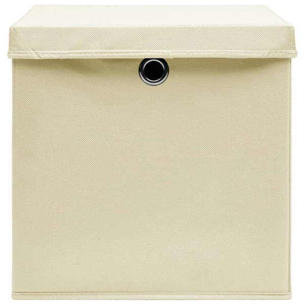 Berkfield Storage Boxes with Lid 10 pcs Cream 32x32x32 cm Fabric