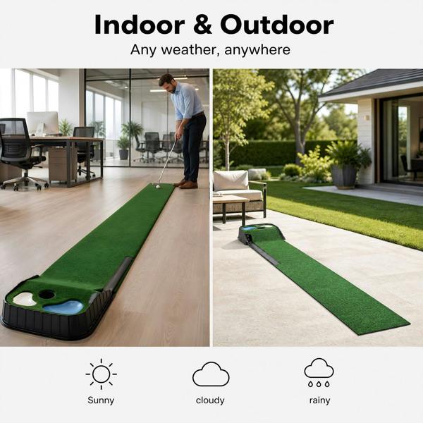 Centra Golf Putting Mat Training Aid Auto Ball Return 270cm Indoor Outdoor Green