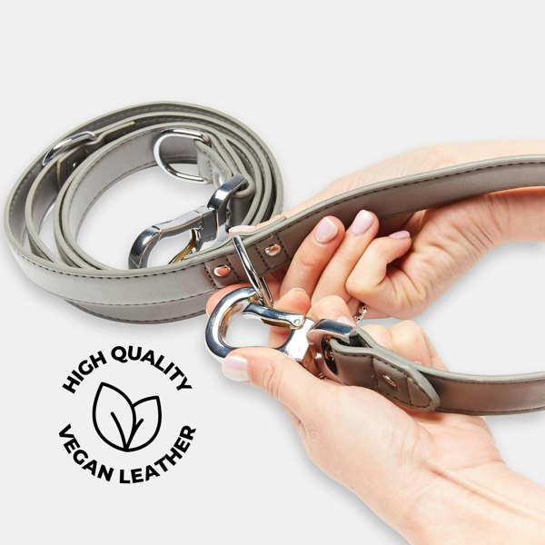 Ash Grey Double Ended Lead with Strong Clips & High Quality Vegan Leather