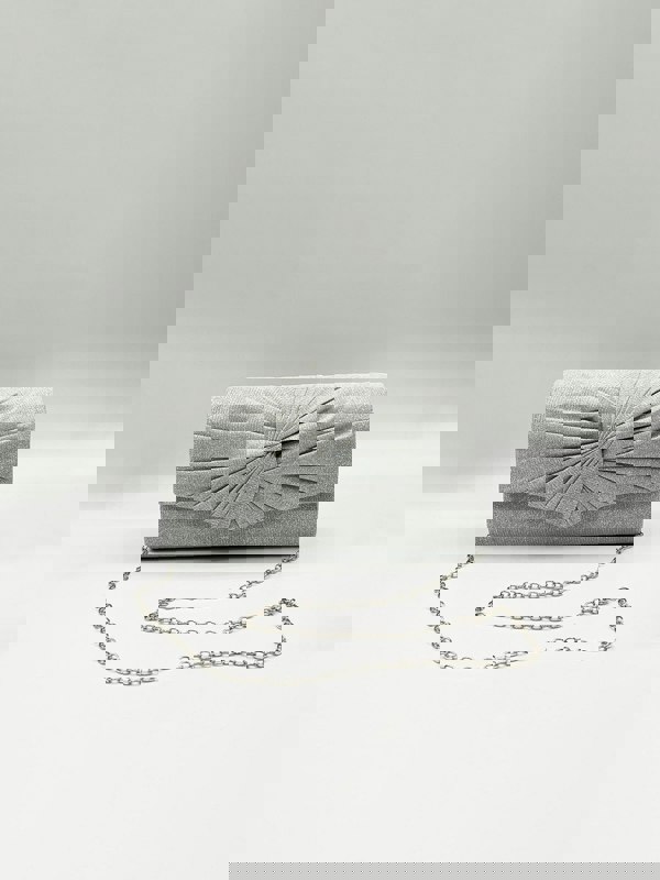 SVNX Ruched Bow Clutch Bag In Silver