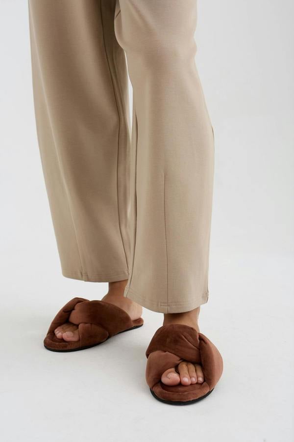 Pretty You London Velvet Knot Mule In Copper Brown