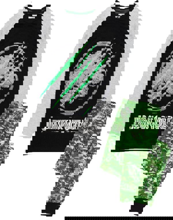 Jurassic World Boys Black Camo Logo Print Long Sleeve Long Leg Pyjama Set