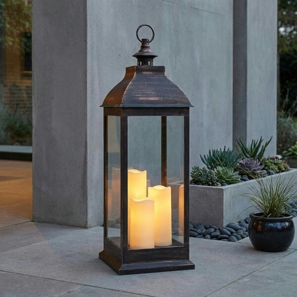 Garden Greatness Lunaria Giant Copper Flickering Candle Lantern