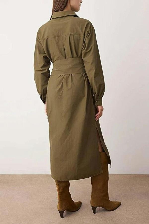 WOVCOR Belted A-Line Midi Woven Dress