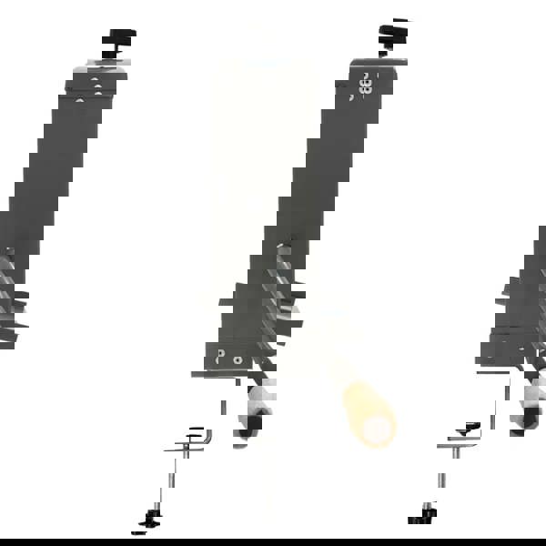 Manual hand wringer in gray metal with a wooden handle, featuring a sturdy clamp and lever for efficient water extraction