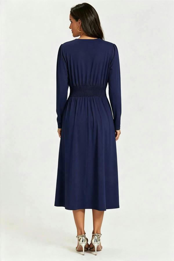 FS Collection Jersey Long Sleeve Midi Dress In Navy