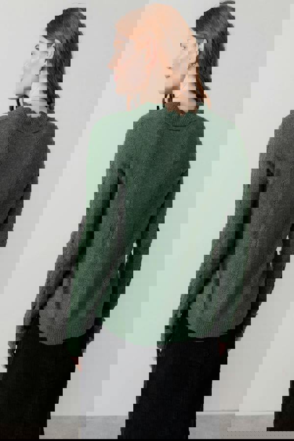 Lily & Me Elise Tie Neck Pointelle Jumper Pine Green