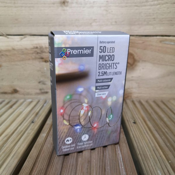 Samuel Alexander 50 LED 2.5m Premier MicroBrights Indoor Outdoor Christmas Multi Function Battery Lights with Timer on Pin Wire - Multicoloured