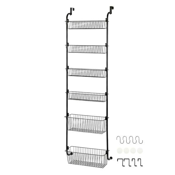 TOQUE Over Door Pantry Organiser 6 Tier Kitchen Hanging Storage Rack Black Metal
