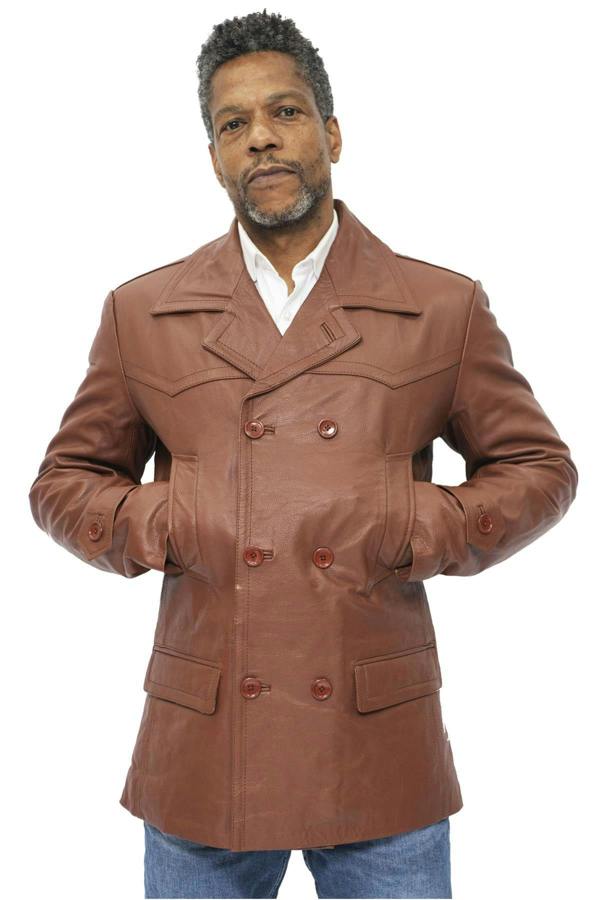 Infinity Leather Mens Cowhide Leather Peacoat-Krakaw