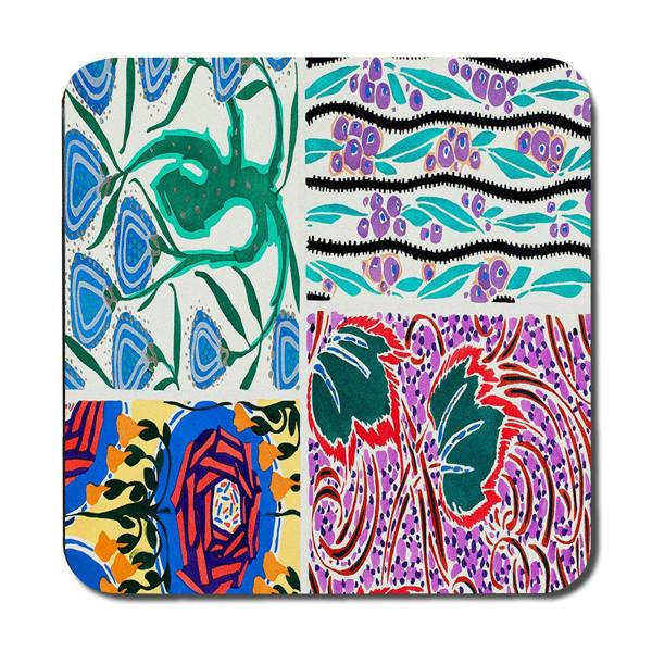 Benjamin Tate Design Colorful Abstract Floral Placemats And Coaster Set 4 Piece