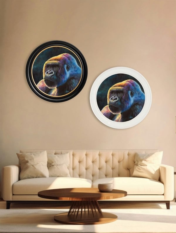 T.A Interiors Gorilla Print 'Power' by Amy Ansell - Oxford Round Frame