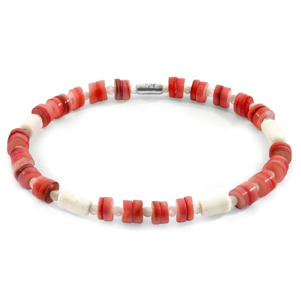 Anchor & Crew Red Maisie Silver and Freshwater Shell SKINNY Bracelet