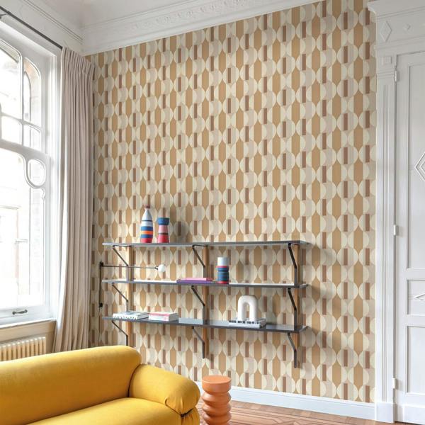 Grandeco Boutique Fuma Retro Geometric Luxury Weight Embossed Wallpaper, Orange