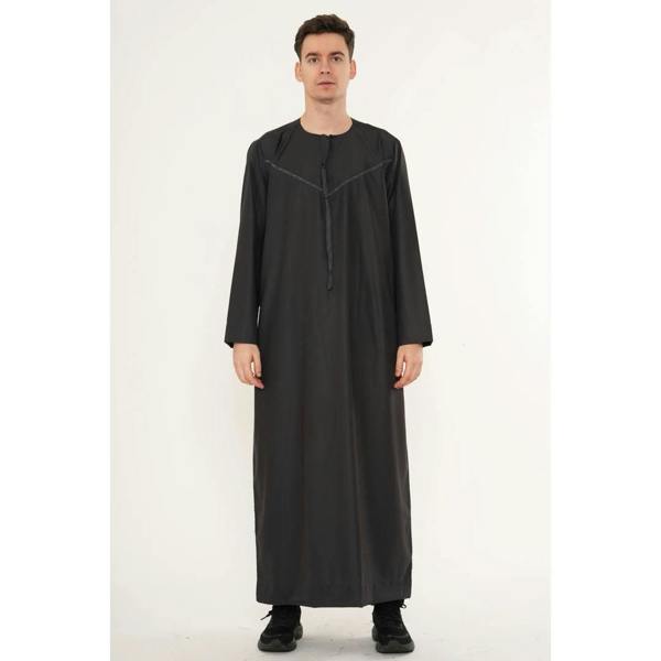 TT-008 - Men's Emirati Omani Arab Tassel Thobe - Charcoal - Thobez - 18