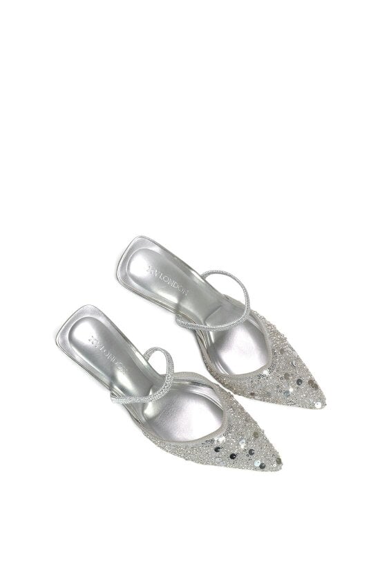 XY LONDON Slingback Stiletto High Heel Rhinestone Embellished Court Shoes