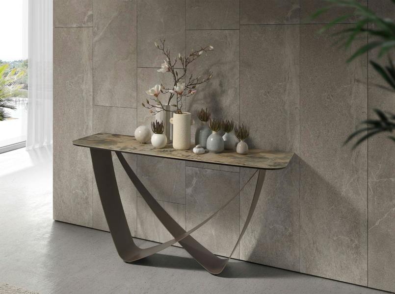 Angel Cerdá Rectangular Console Table in Porcelain Marble and Taupe Metallic Steel 3269