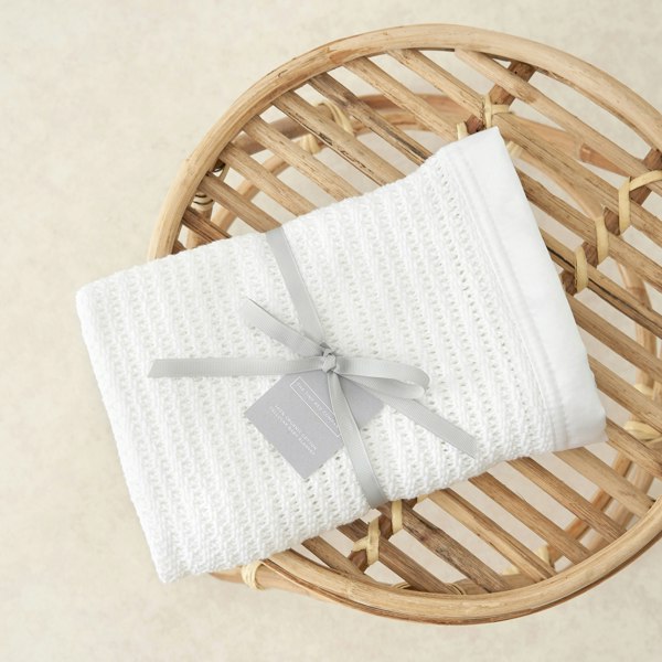 Luxury Organic Baby Blanket with Satin Edging – White & White - The Tiny Bed Company™