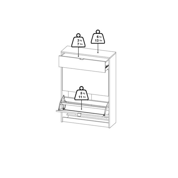 Wyld Haus Prague White Shoe Cabinet 2 Flip Down Doors 1 Drawer