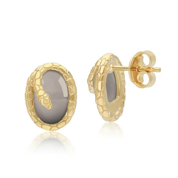 Gemondo ECFEW™ Black Moonstone Winding Snake Stud Earrings In Gold Plated Sterling Silver