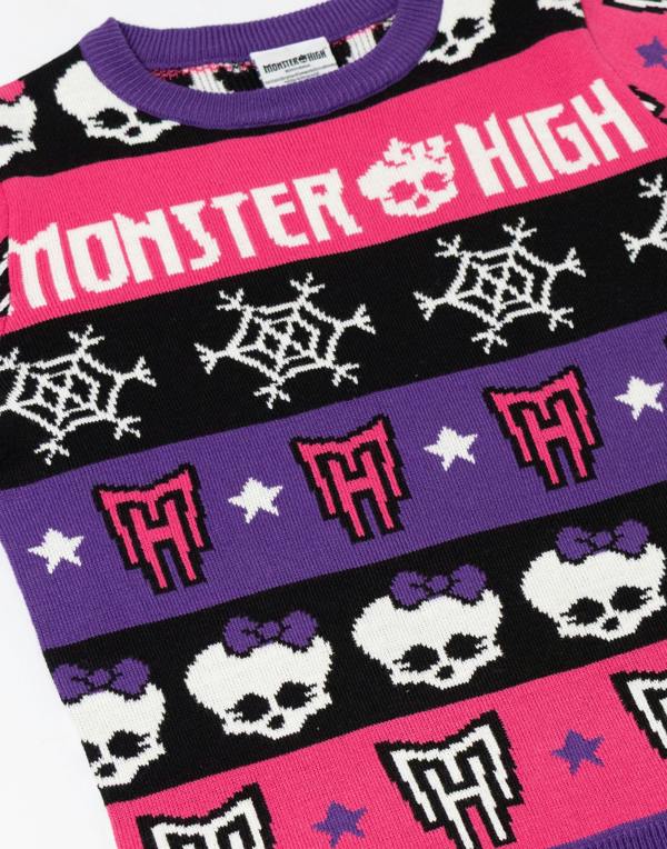Monster High Girls Multicoloured SKull & Snowflake Fairisle Christmas Jumper