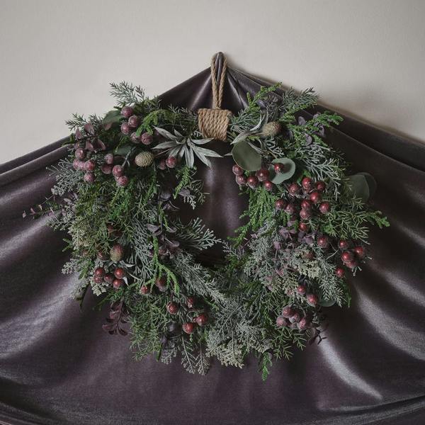 Pre-Lit Purple Berry Heart Wreath