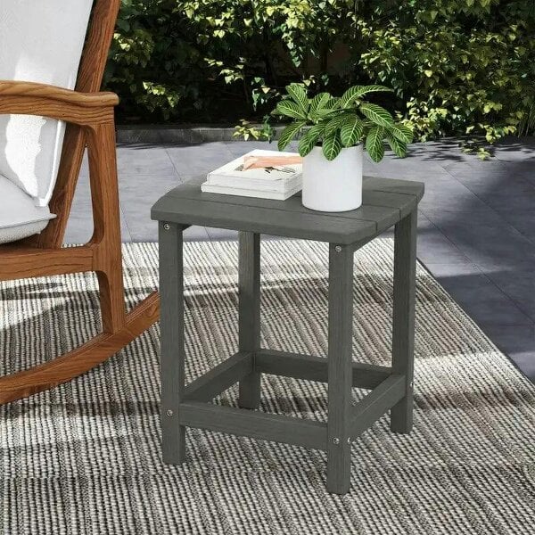 Outdoor Side Table, Garden Coffee Table, All-Weather Adirondack Side Table for Garden, Beach, Indoor Outdoor, Grey - Grey