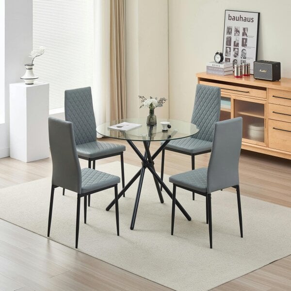 Outdoor Living New York Dining Table with 4 Emily Leather Chairs - Grey
