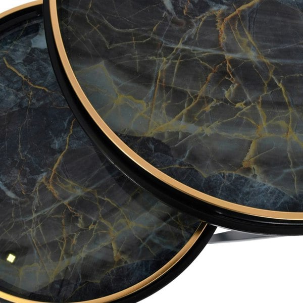 Libra Interiors Vesuvius Black and Gold Set of 2 Side Tray Tables with Removable Trays