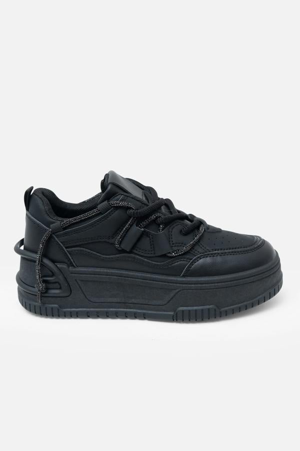 Crystal Spark Trainers Black, with emphasis on rope-style laces with sparkly threading