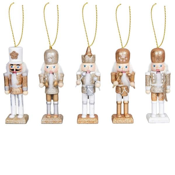 13cm Wooden Nutcracker Christmas Ornament Set of 5, Hand-Painted Festive Decorations image 3