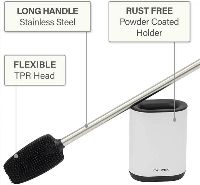 CALITEK Toilet Brush Flexible Silicon Bristles and Brush Head With Handle White