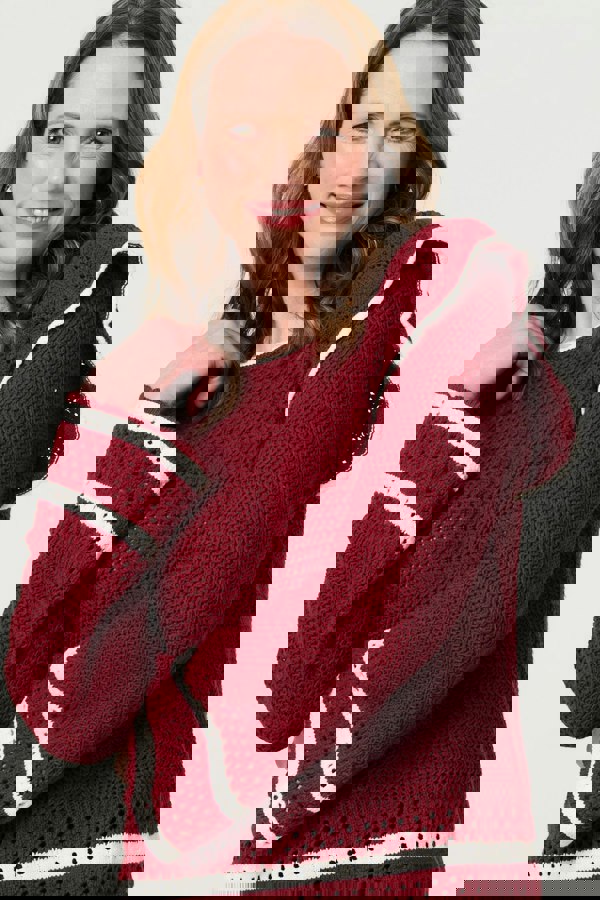 Red | Crochet Knit Frilled Hem Jumper
