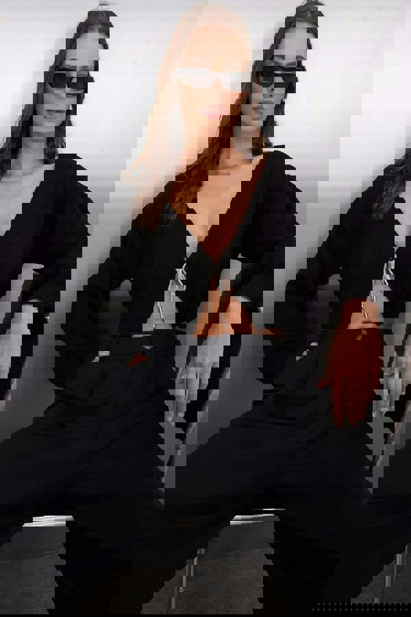 WOVCOR Super Crop Knit Cardigan with Bow Detail